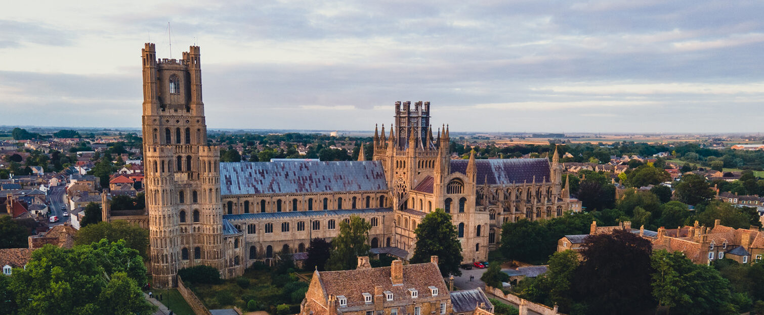 Aerial view of cathedral and city